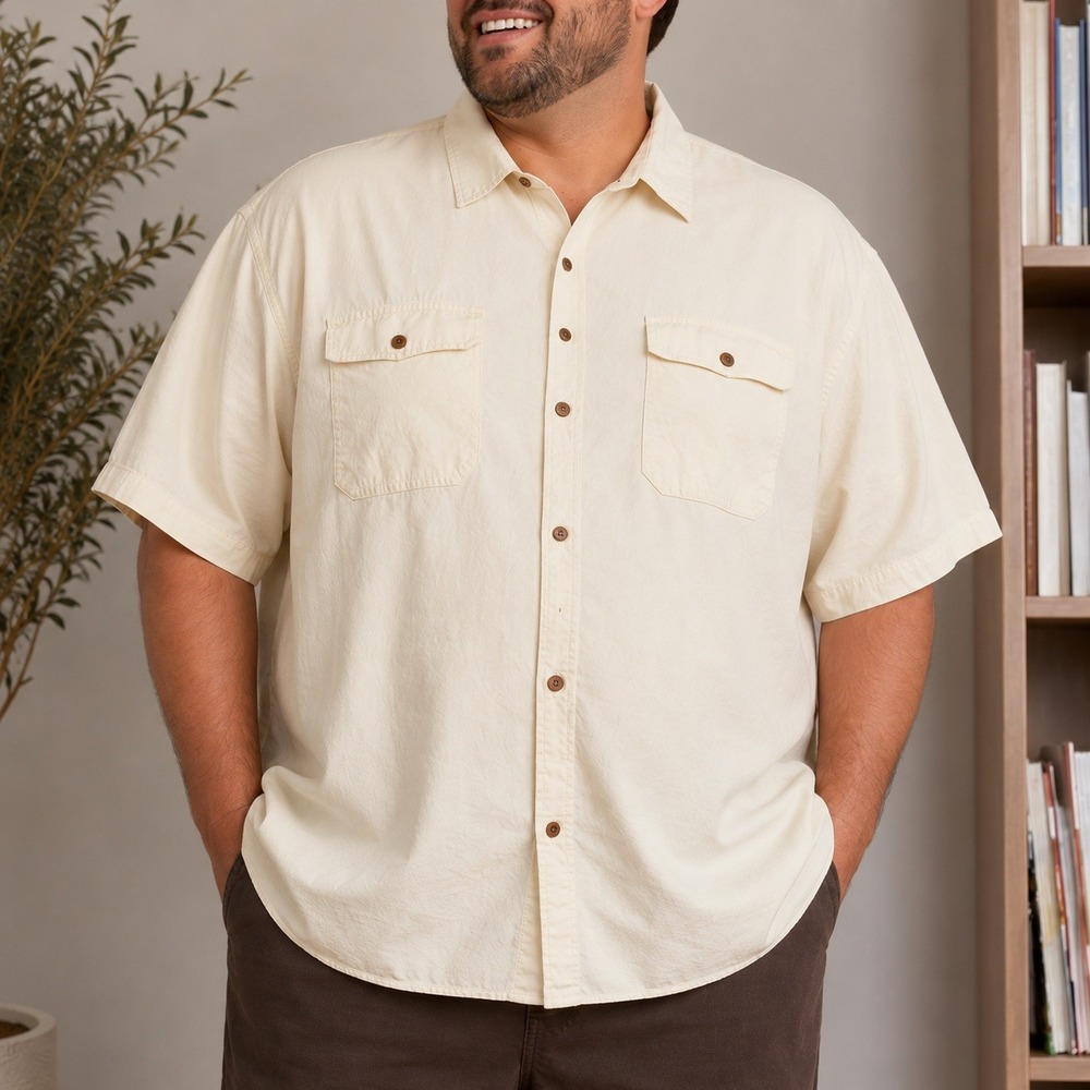 LL‎ Bean Mens XXXL Pale YellowvShort Sleeve Button Down Shirt Traditional Fit